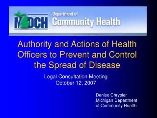 Authority and Actions of Health Officers to Prevent and Control the Spread of Disease