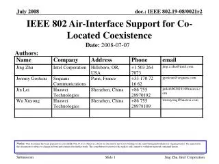 IEEE 802 Air-Interface Support for Co-Located Coexistence