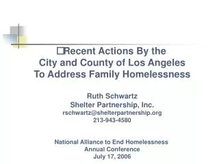 Recent Actions By the City and County of Los Angeles To Address Family Homelessness