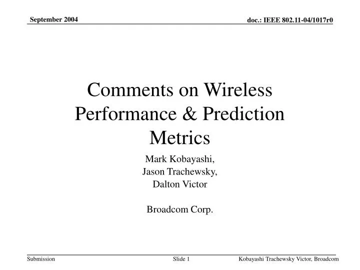 comments on wireless performance prediction metrics