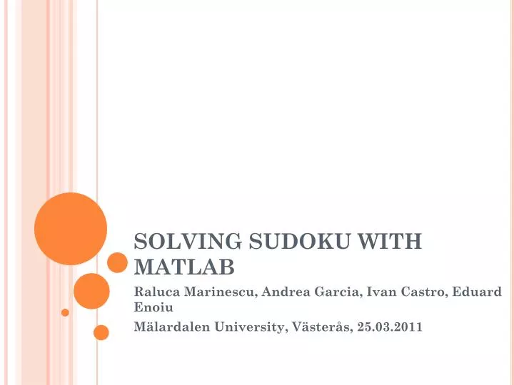 solving sudoku with matlab