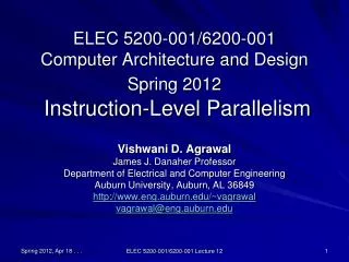 ELEC 5200-001/6200-001 Computer Architecture and Design Spring 2012 Instruction-Level Parallelism