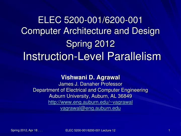 elec 5200 001 6200 001 computer architecture and design spring 2012 instruction level parallelism