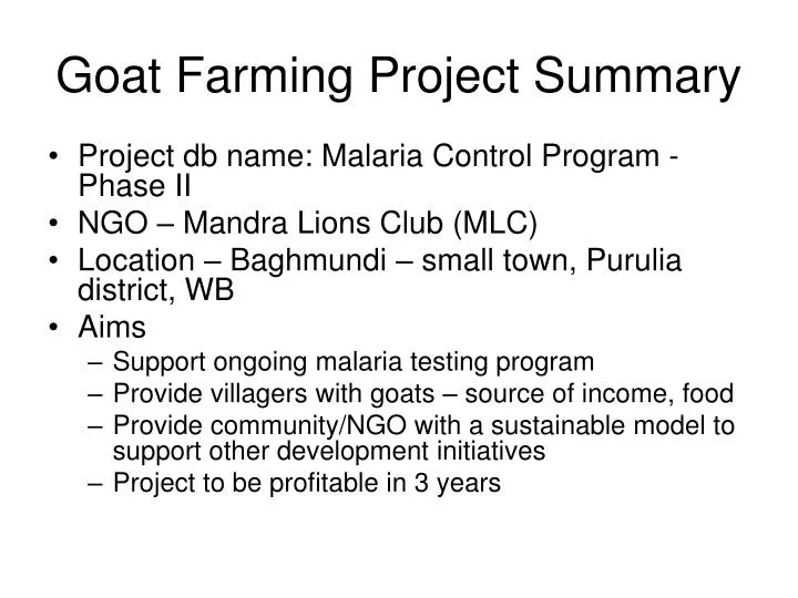 goat farming project summary