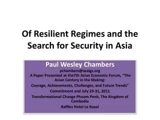 Of Resilient Regimes and the Search for Security in Asia