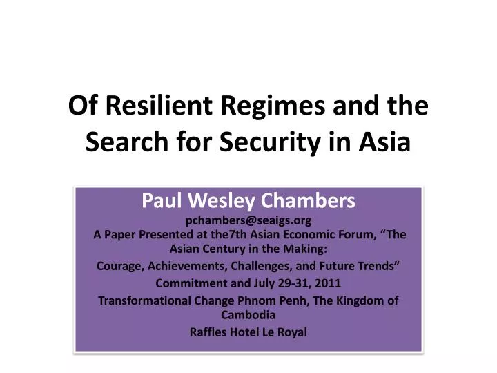 of resilient regimes and the search for security in asia