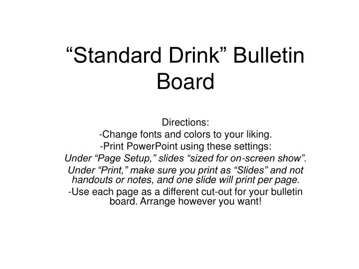 standard drink bulletin board
