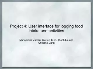 Project 4: User interface for logging food intake and activities