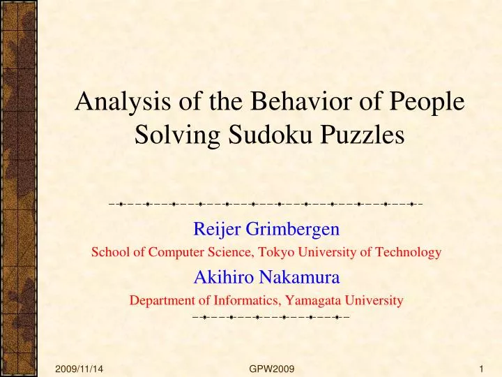 analysis of the behavior of people solving sudoku puzzles