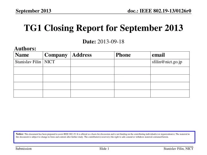 tg1 closing report for september 2013