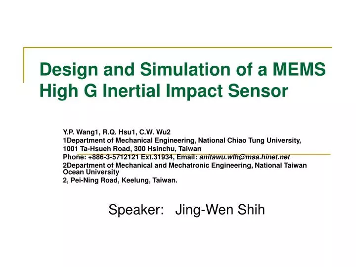 design and simulation of a mems high g inertial impact sensor