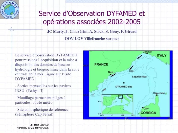 service d observation dyfamed et op rations associ es 2002 2005