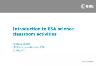Introduction to ESA science classroom activities