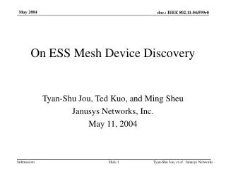 On ESS Mesh Device Discovery