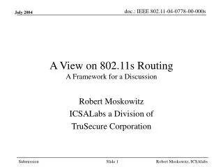 A View on 802.11s Routing A Framework for a Discussion