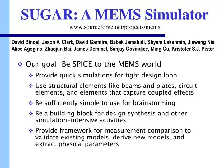 sugar a mems simulator www sourceforge net projects mems