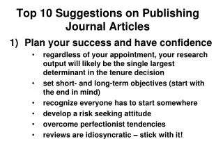 Top 10 Suggestions on Publishing Journal Articles