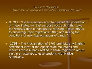 Prelude to Revolution: Royal Acts Constituting Violations of Colonial Social Contract