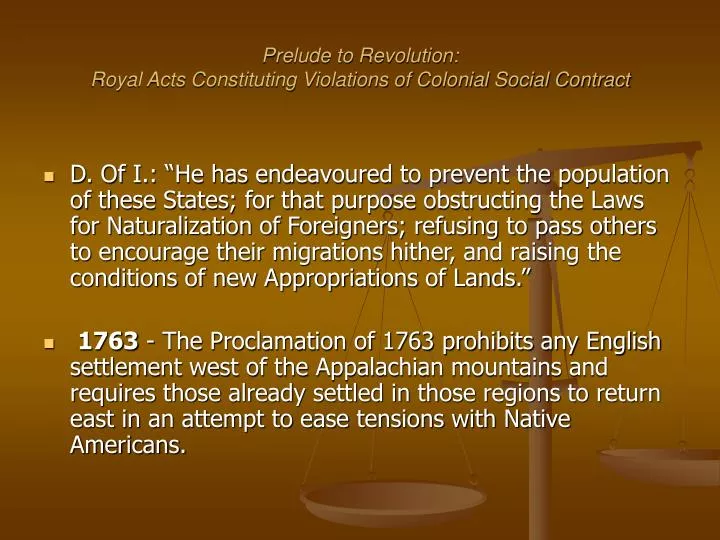 prelude to revolution royal acts constituting violations of colonial social contract