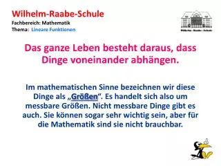 wilhelm raabe schule fachbereich mathematik thema lineare funktionen