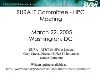 SURA IT Committee - HPC Meeting March 22, 2005 Washington, DC