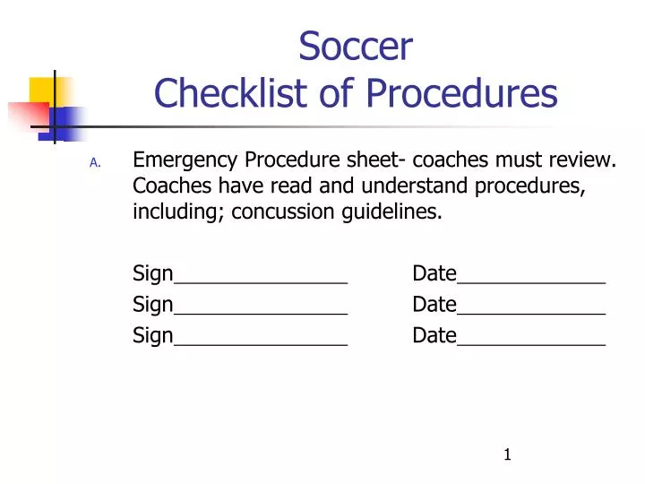 soccer checklist of procedures