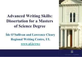 Advanced Writing Skills: Dissertation for a Masters of Science Degree