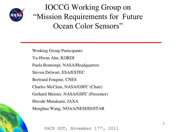 ioccg working group on mission requirements for future ocean color sensors