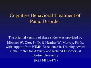 Cognitive Behavioral Treatment of Panic Disorder