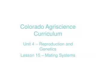 Colorado Agriscience Curriculum