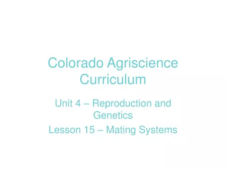 colorado agriscience curriculum