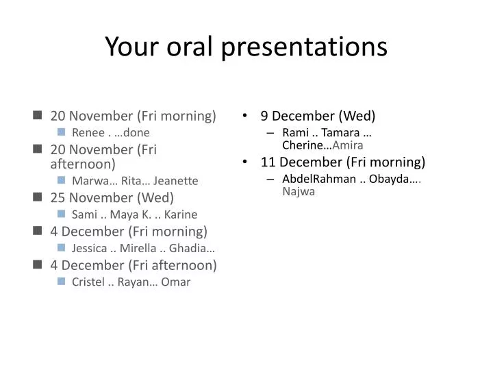 your oral presentations
