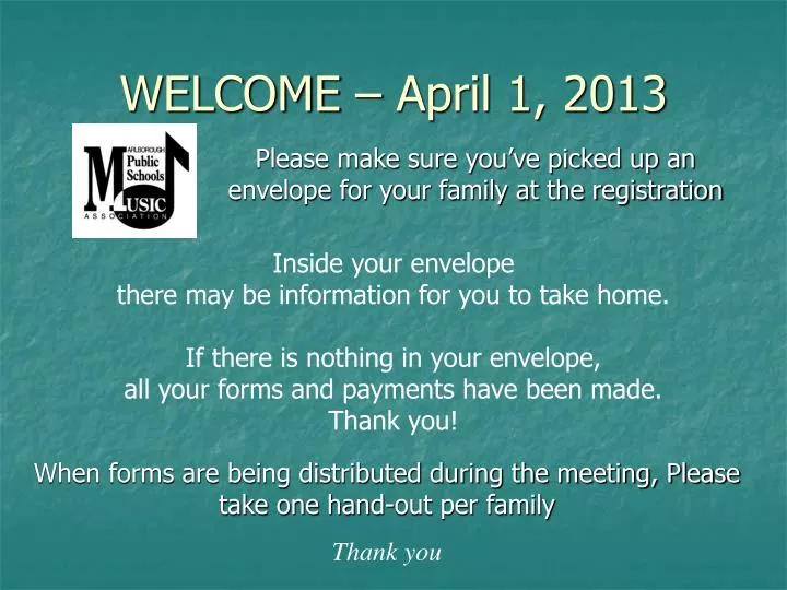 welcome april 1 2013
