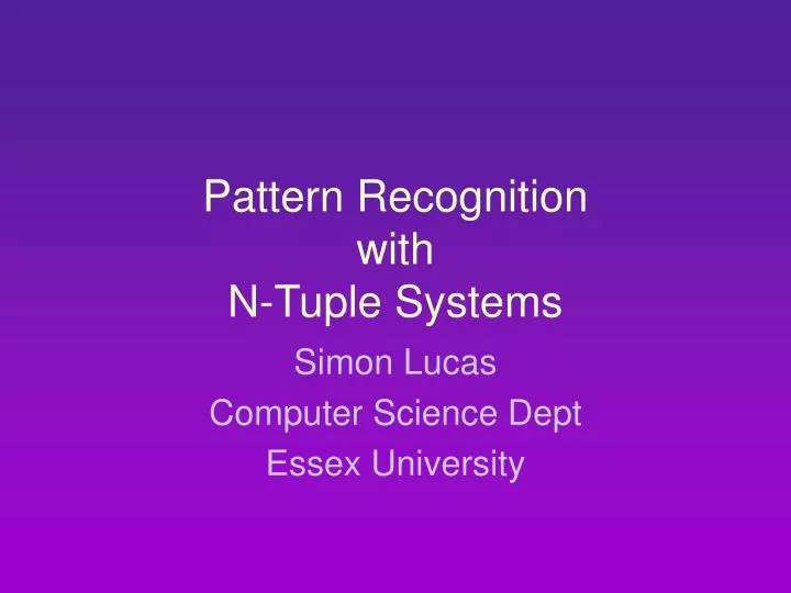 pattern recognition with n tuple systems