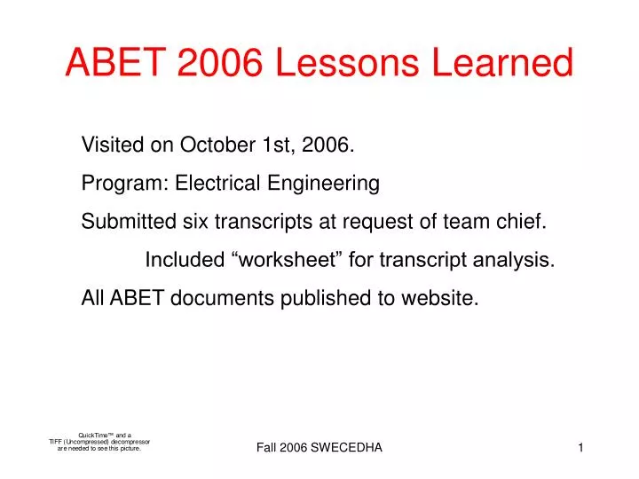 abet 2006 lessons learned