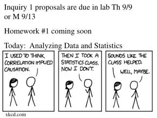 Inquiry 1 proposals are due in lab Th 9/9 or M 9/13 Homework #1 coming soon