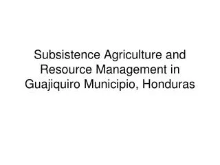 Subsistence Agriculture and Resource Management in Guajiquiro Municipio, Honduras