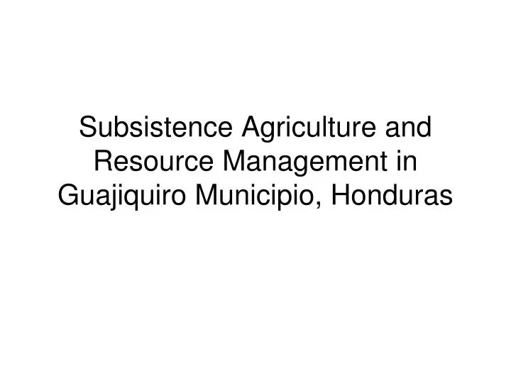 subsistence agriculture and resource management in guajiquiro municipio honduras