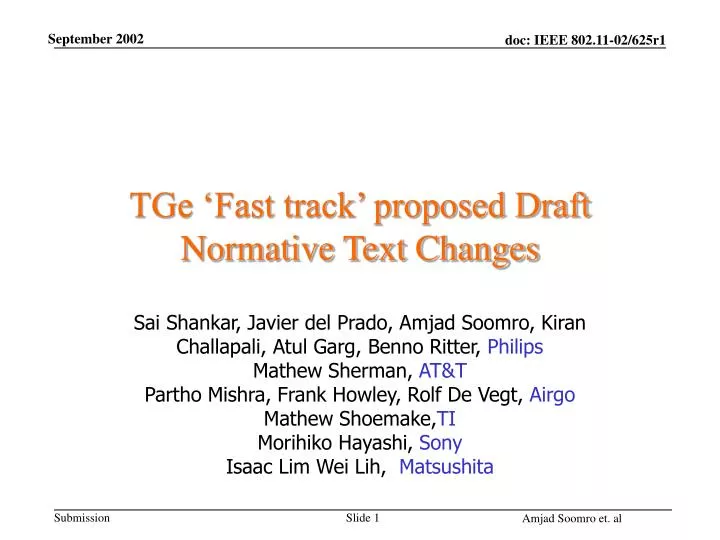 tge fast track proposed draft normative text changes