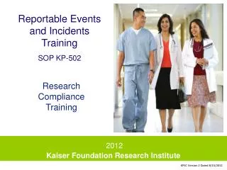 Reportable Events and Incidents Training SOP KP-502