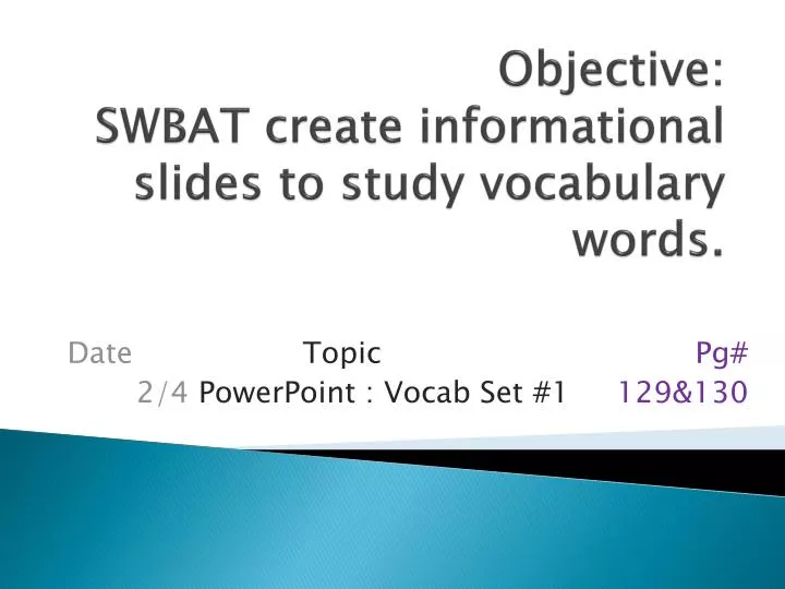 objective swbat create informational slides to study vocabulary words