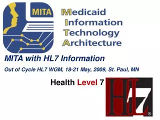 MITA with HL7 Information Out of Cycle HL7 WGM, 18-21 May, 2009, St. Paul, MN Health Level 7