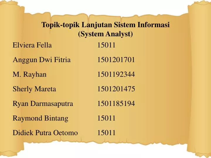 topik topik lanjutan sistem informasi system analyst