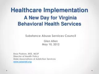 Healthcare Implementation A New Day for Virginia Behavioral Health Services