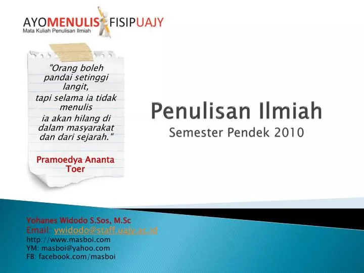 penulisan ilmiah semester pendek 2010