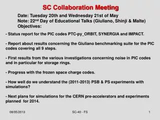 SC Collaboration Meeting