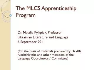The MLCS Apprenticeship Program