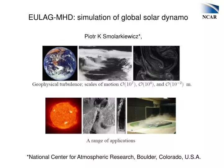 eulag mhd simulation of global solar dynamo