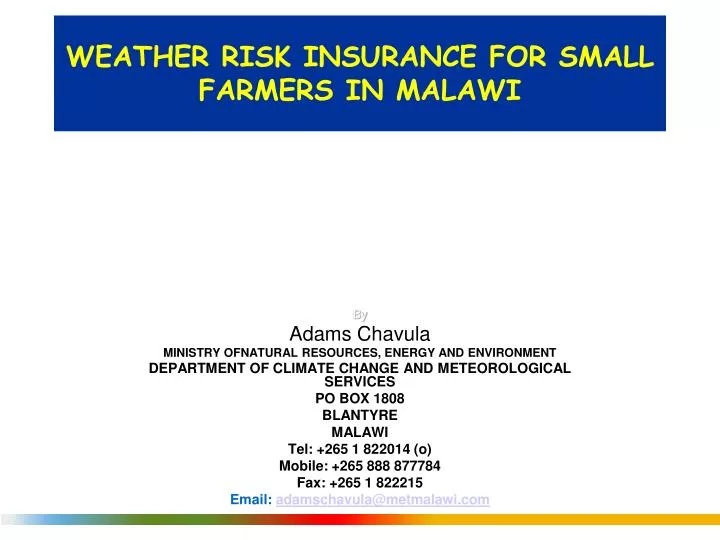 weather risk insurance for small farmers in malawi