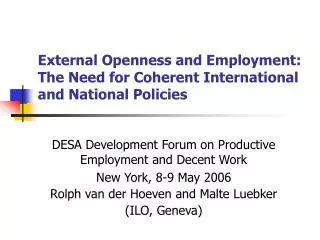 External Openness and Employment: The Need for Coherent International and National Policies